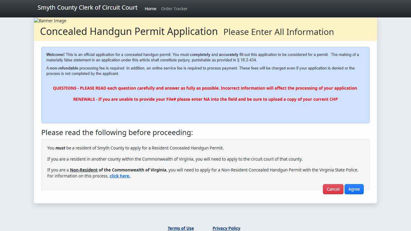 Smyth County Clerk of Circuit Court Online Concealed Handgun Permit Application