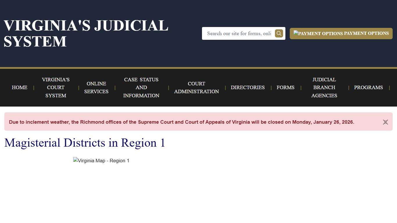 Magisterial Districts in Region 1 Virginia Court System