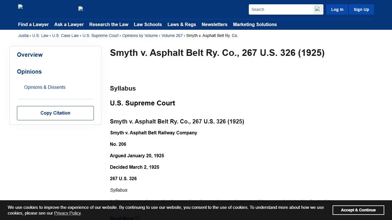 Smyth v. Asphalt Belt Ry. Co. 267 U.S. 326 (1925) Justia U.S. Supreme Court Center